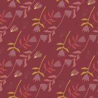 Seamless tulip ornament pattern. Simple hand drawn floral silhouettes in maroon colors. Botanic stylized print. vector