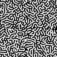 Monochrome reaction diffusion seamless pattern. Abstract background. Organic line art endless wallpaper. Black and white colors. Turing generative design. vector