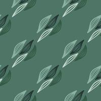 Hand drawn herbal outline leaves on green background. Seamless random pattern. Trendy scandinavian design vector