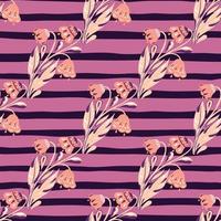 Seamless pattern in bright colors with flower bouquet print. Purple and pink striped background. Nature backdrop. vector