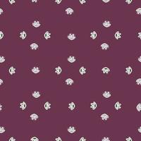 Geometric style seamless blossom pattern with little doodle flower ornament. Purple background. Nature backdrop. vector
