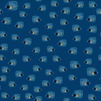 Scrapbook random seamless fauna aqua pattern with random little butterfly fish ornament. Blue palette. vector