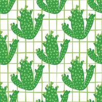 Cactus seamless pattern on stripe backgroun. Green cacti wallpaper. vector