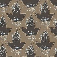 Grunge maple leaves seamless pattern on brown background. Autumn leaf wallpaper. vector