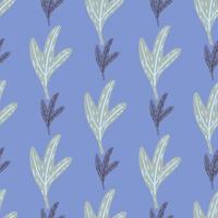 Grey tones hand drawn leaves seamless pattern. Nature botanical backdrop with blue background. vector