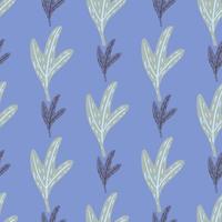 Grey tones hand drawn leaves seamless pattern. Nature botanical backdrop with blue background. vector