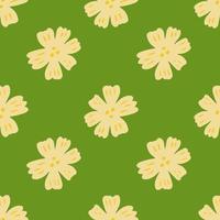 Seamless pattern with chamomile flowers on green background. Daisy pattern in doodle style. Ditsy floral wallpaper. vector