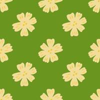 Seamless pattern with chamomile flowers on green background. Daisy pattern in doodle style. Ditsy floral wallpaper. vector