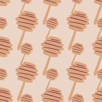 Seamless pale pattern with beige honey spoons on light pink background. Simple stylized backdrop. vector