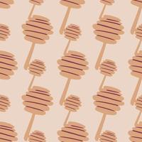 Seamless pale pattern with beige honey spoons on light pink background. Simple stylized backdrop. vector