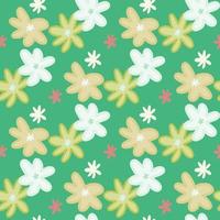 Seamless pattern with daisy flowers. Green background. vector
