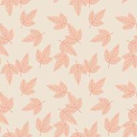 Random seamless nature pattern with falling leaves. Light pastel pink palette botanic backdrop. vector