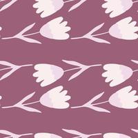 Geometric tulip seamless pattern in doodle style on pink background. Spring flower wallpaper. Floral backdrop. vector