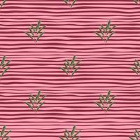 Green minimalistic leaf branches silhouettes seamless pattern. Pink striped background. Nature backdrop. vector