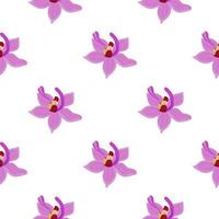 Lilac orchid flowers seamless pattern in botanic style. Doodle floral backdrop. Isolated print. vector