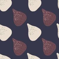 Minimalistic food autumn seamless pattern with brown and light fig shapes. Navy blue background. vector