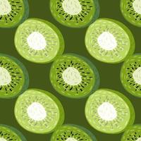 Cartoon seamless food pattern with green colored kiwi slice ornament. Organic fruit artwork. vector