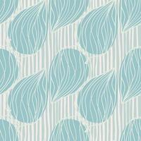 Blue contoured leafs seamless doode pattern. Stripped background. Simple botanic backdrop. vector