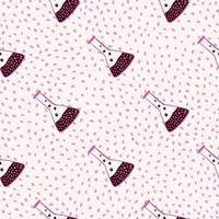 College chemical seamless pattern with medicine flask ornament. Light pink dotted background. vector