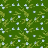 Summer tulip flower seamless pattern on green background. vector