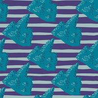 Hand drawn antarctic seamless pattern with abstract iceberg turquoise silhouettes. Striped purple background. vector