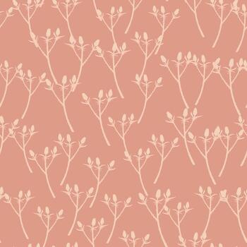 Random pale seamless thorn branches pattern. Botanic style with light ornament and soft pink backround. vector