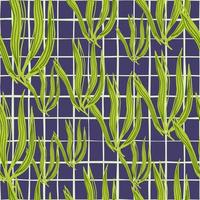 Retro seaweeds seamless pattern on stripe background. vector