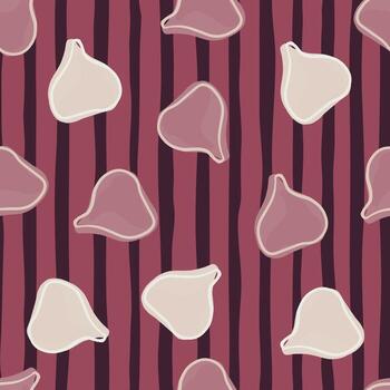 patrón sin costuras de vitamina cruda en tonos pálidos con estampado de elementos de higo de garabato. fondo rayado estilo simple. vector