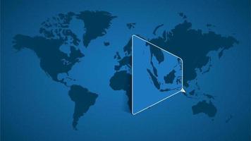 mapa detallado del mundo con un mapa ampliado de singapur y países vecinos. vector