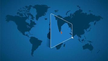 mapa mundial detallado con un mapa ampliado anclado de sri lanka y los países vecinos. vector