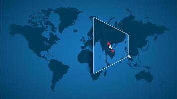 mapa mundial detallado con un mapa ampliado fijado de laos y países vecinos. vector