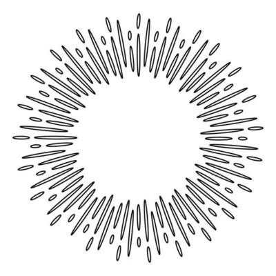 Starburst, sunburst  hand drawn. Design Element Fireworks Black Rays. Comic explosion effect. Radiating, radial lines.