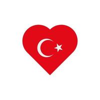 la bandera de turquía en forma de corazón. icono de vector de bandera turca aislado sobre fondo blanco.