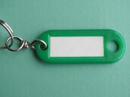 Green keyring over green photo