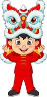 Cartoon chinese boy with lion dance vector