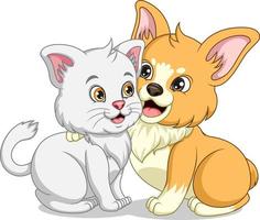 dibujos animados lindo gato y perro corgi - mejor amigo para siempre