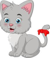 linda caricatura de chica gato con lazo rojo vector