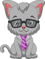 lindo gato de dibujos animados en gafas de sol y corbata vector