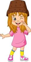 Cartoon little girl in pink dress posing vector