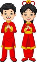 Happy chinese father and mother cartoon