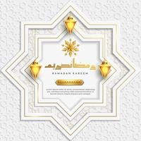 fondo de saludo islámico ramadan kareem con linterna, estrella y patrón árabe vector