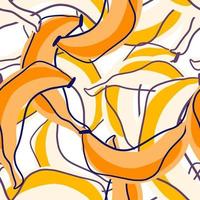 Random fruit modern seamless pattern with stylized contoured banana print. Orange and yellow colors. vector