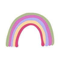 arco iris aislado sobre fondo blanco. caricatura lindo color amarillo, rosa, rojo, púrpura y verde en garabato. vector