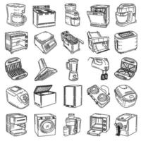 Electronic for Kitchen and Washing Device Set Icon Vector Doodle Hand Drawn or Outline Icon Style.