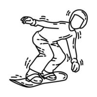 aprender a hacer snowboard icono. garabato dibujado a mano o estilo de icono de contorno. vector