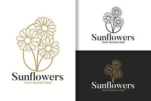 Sunflowers line art logo design template vector