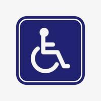 icono de vector de silla de ruedas en cuadrado azul con esquinas redondeadas. pictograma de persona discapacitada. símbolo de desventaja.