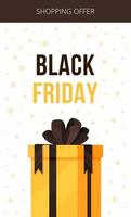 Vector illustration of a flyer for the Black Friday holiday. Discount coupon with black and yellow gifts on the background.