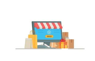 Vector illustration of a post office register. Online shopping.