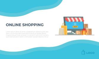 Online shopping, vector illustration of checkout counter in store.